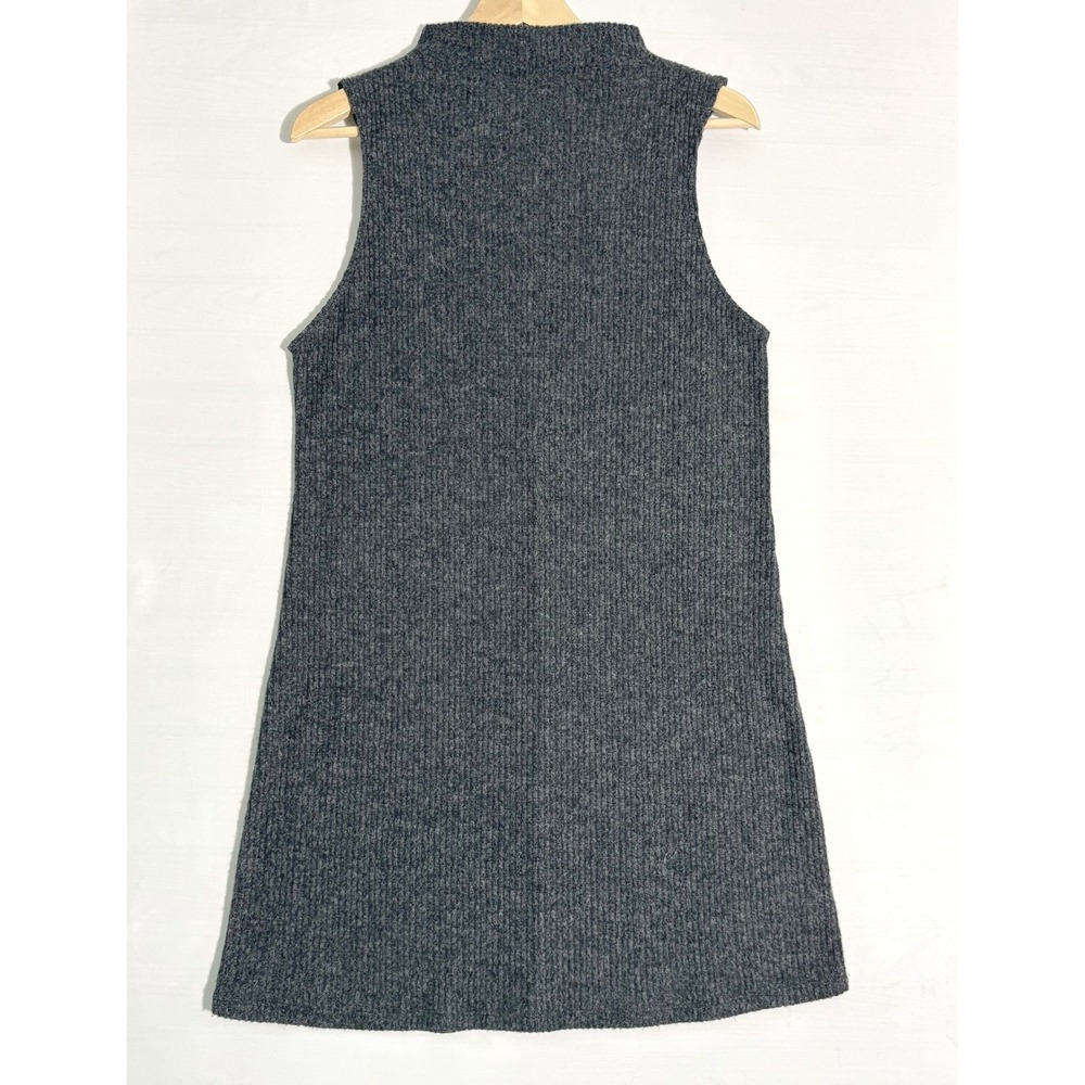 Womens Gray Ribbed Sleeveless Mock Neck‎ Knit Mini Dress Large